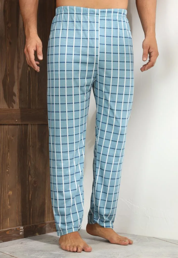 Pantaloni de Pijama ,Barbati,Culoare Turcoaz cu Alb ,Engros — Görsel 3