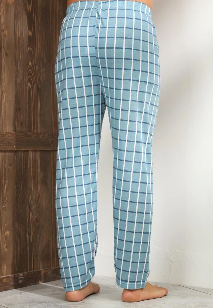 Pantaloni de Pijama ,Barbati,Culoare Turcoaz cu Alb ,Engros — Görsel 4