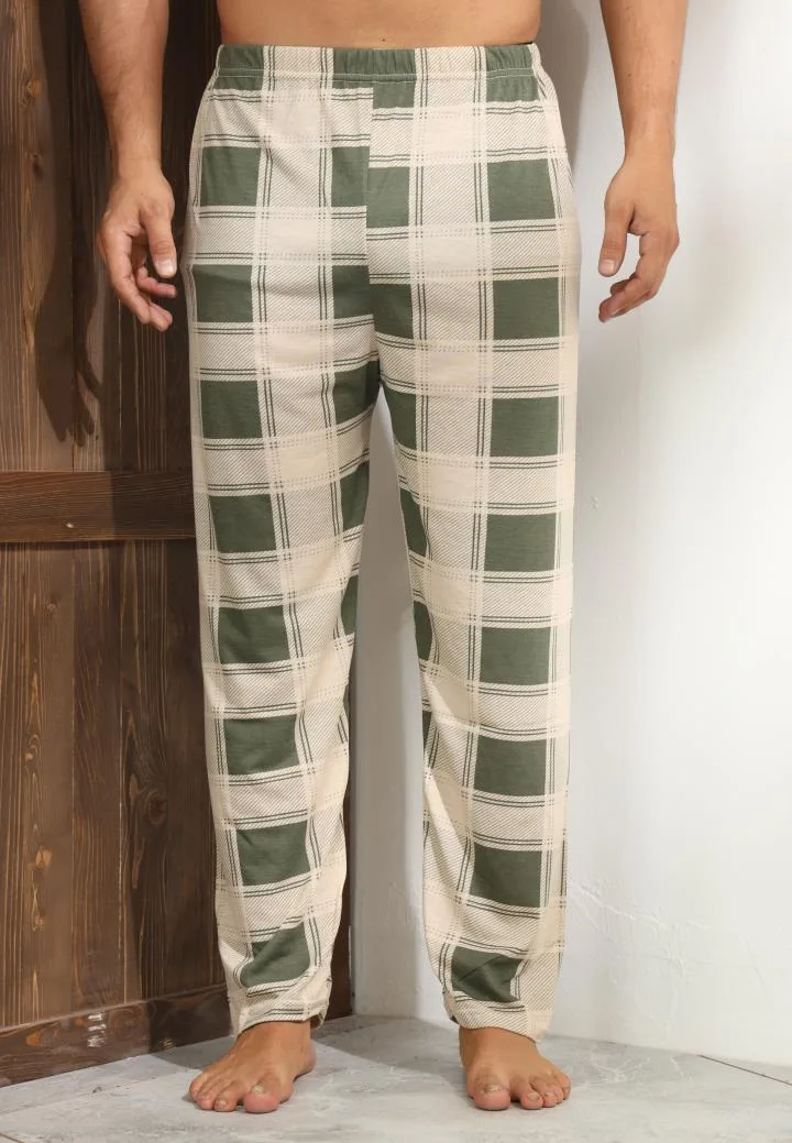 Pantaloni de Pijama ,Big Size ,Barbati,Culoare Crem cu Verde,Engros — Görsel 2