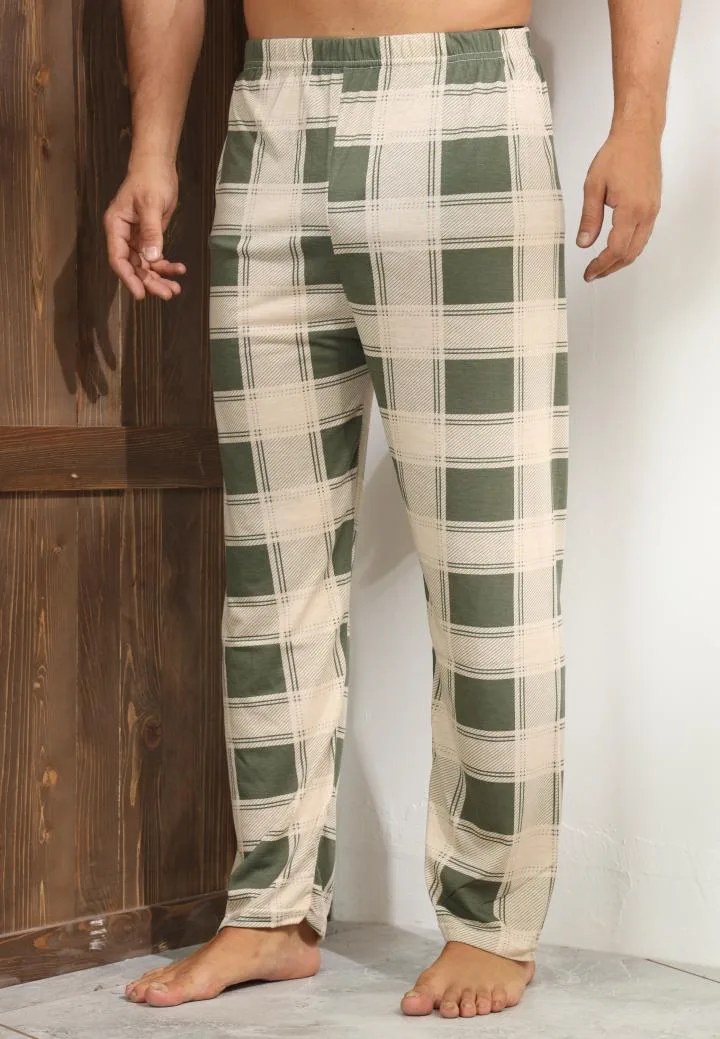 Pantaloni de Pijama ,Big Size ,Barbati,Culoare Crem cu Verde,Engros — Görsel 3