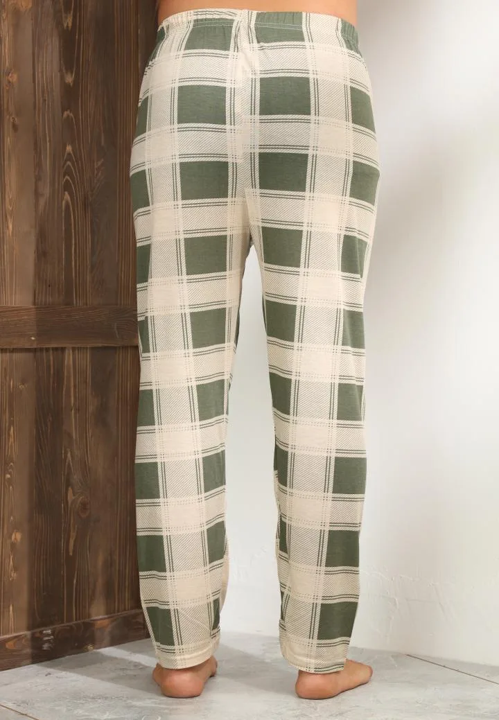 Pantaloni de Pijama ,Big Size ,Barbati,Culoare Crem cu Verde,Engros — Görsel 4