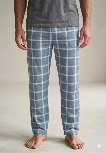Pantaloni de Pijama Barbati ,Culoare Gri Inchis  cu Crem ,Engros