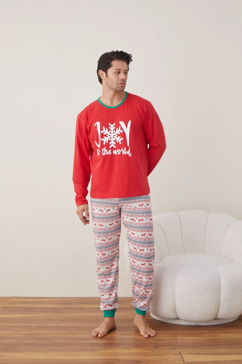 Pijama barbat Craciun maneca lunga pantaloni lungi rosu Joy ENGROS — Görsel 2