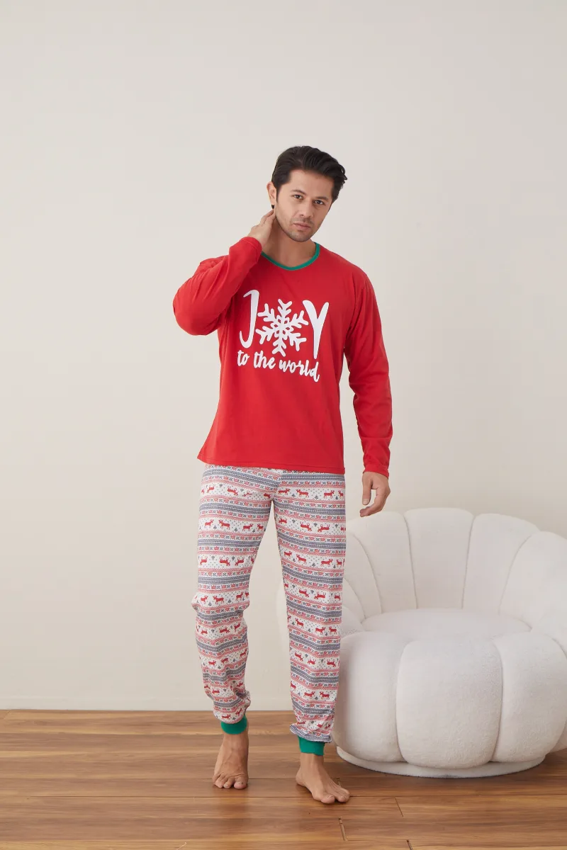 Pijama barbat Craciun maneca lunga pantaloni lungi rosu Joy ENGROS — Görsel 3