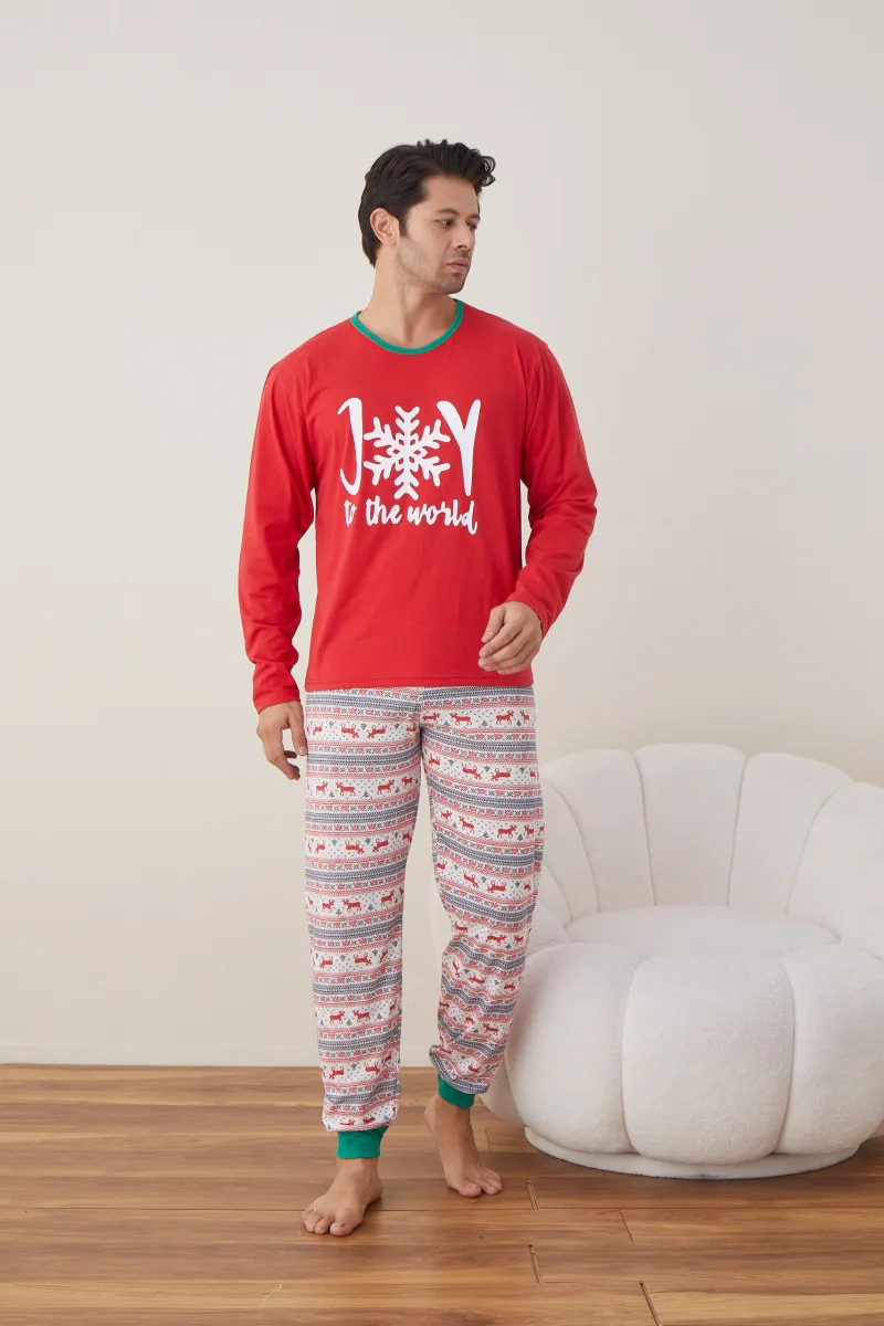 Pijama barbat Craciun maneca lunga pantaloni lungi rosu Joy ENGROS — Görsel 4