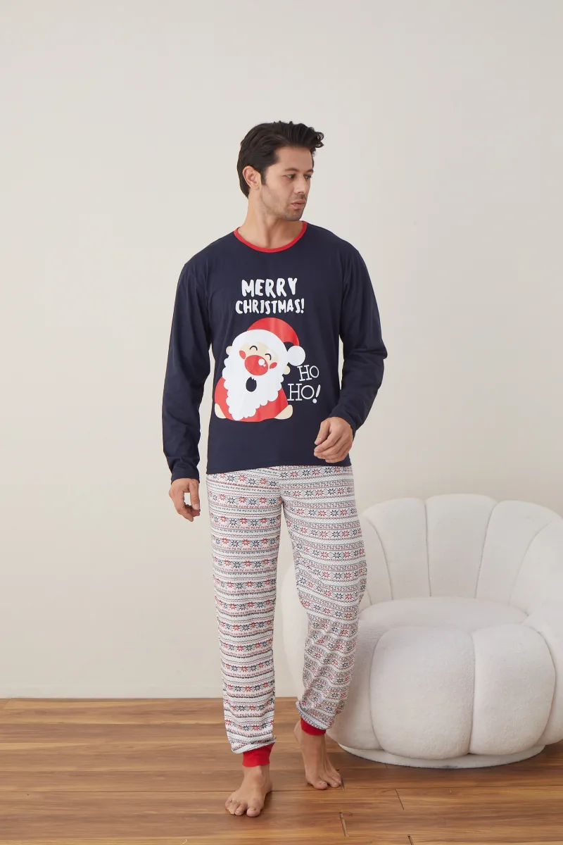 Pijama barbati Craciun " MERRY  CHRISMAS" maneca lunga ,pantaloni lungi,Culoare Bleumarin, Engros — Image 3