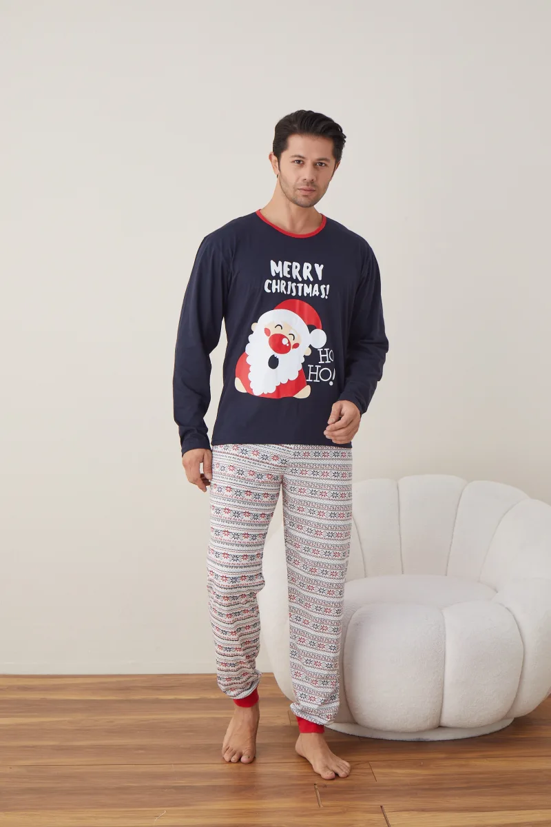 Pijama barbati Craciun " MERRY  CHRISMAS" maneca lunga ,pantaloni lungi,Culoare Bleumarin, Engros — Image 4