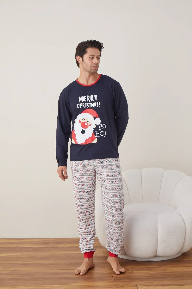 Pijama barbati Craciun " MERRY  CHRISMAS" maneca lunga ,pantaloni lungi,Culoare Bleumarin, Engros — Image 5