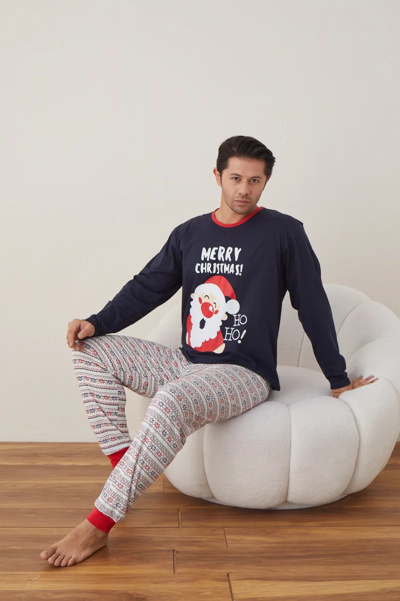 Pijama barbati Craciun " MERRY  CHRISMAS" maneca lunga ,pantaloni lungi,Culoare Bleumarin, Engros — Image 7