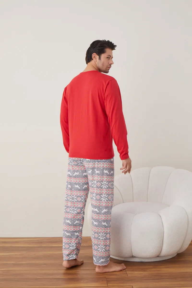 Pijama barbati Craciun " MERRY CHRISTMAS" maneca lunga ,pantaloni lungi,Culoare Rosu Engros — Image 6