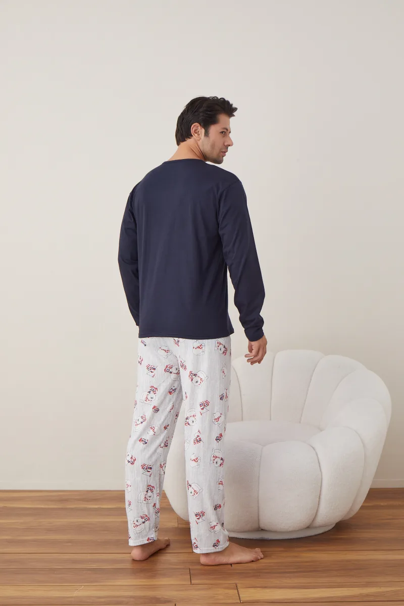 Pijama barbati Craciun "FOREVER FRIENDS  " maneca lunga ,pantaloni lungi,Culoare Bleumarin ,Engros — Image 3
