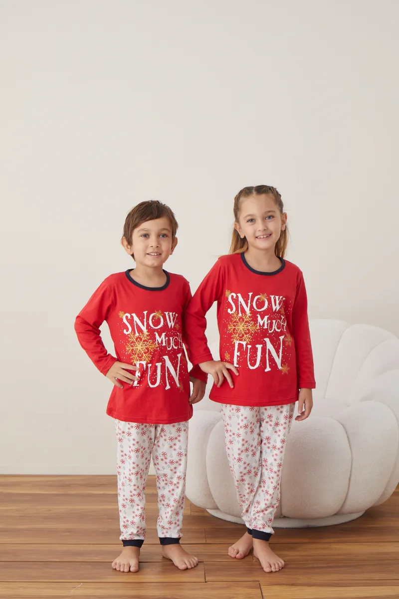 Pijama Craciun Copii , maneca lunga ,pantaloni lungi,Culoare Rosu ,Engros — Image 3