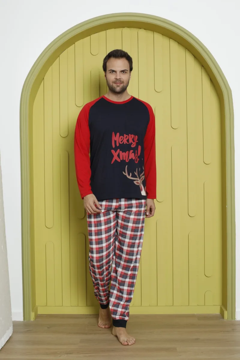 Pijama barbati Craciun "Meryy Xmas" maneca lunga ,pantaloni lungi,Culoare Rosu, Engros — Image 5