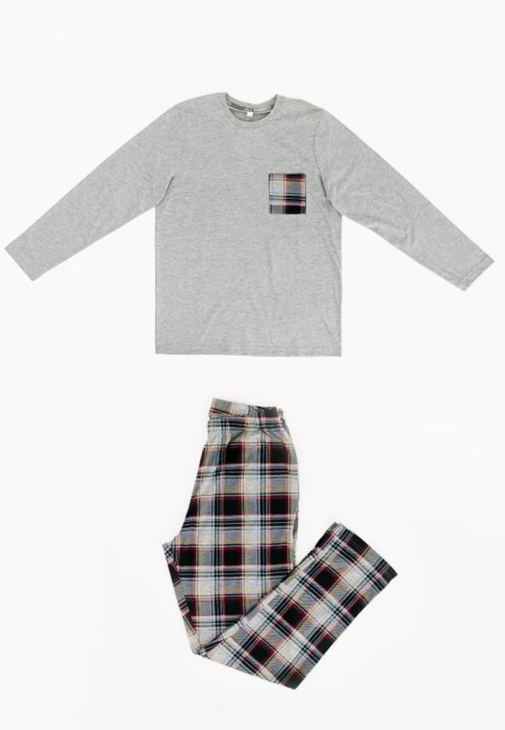 Pijama bărbați Freenight cu buzunar aplicat, mânecă lungă și pantaloni lungi, gri,Engros — Imaginea 1