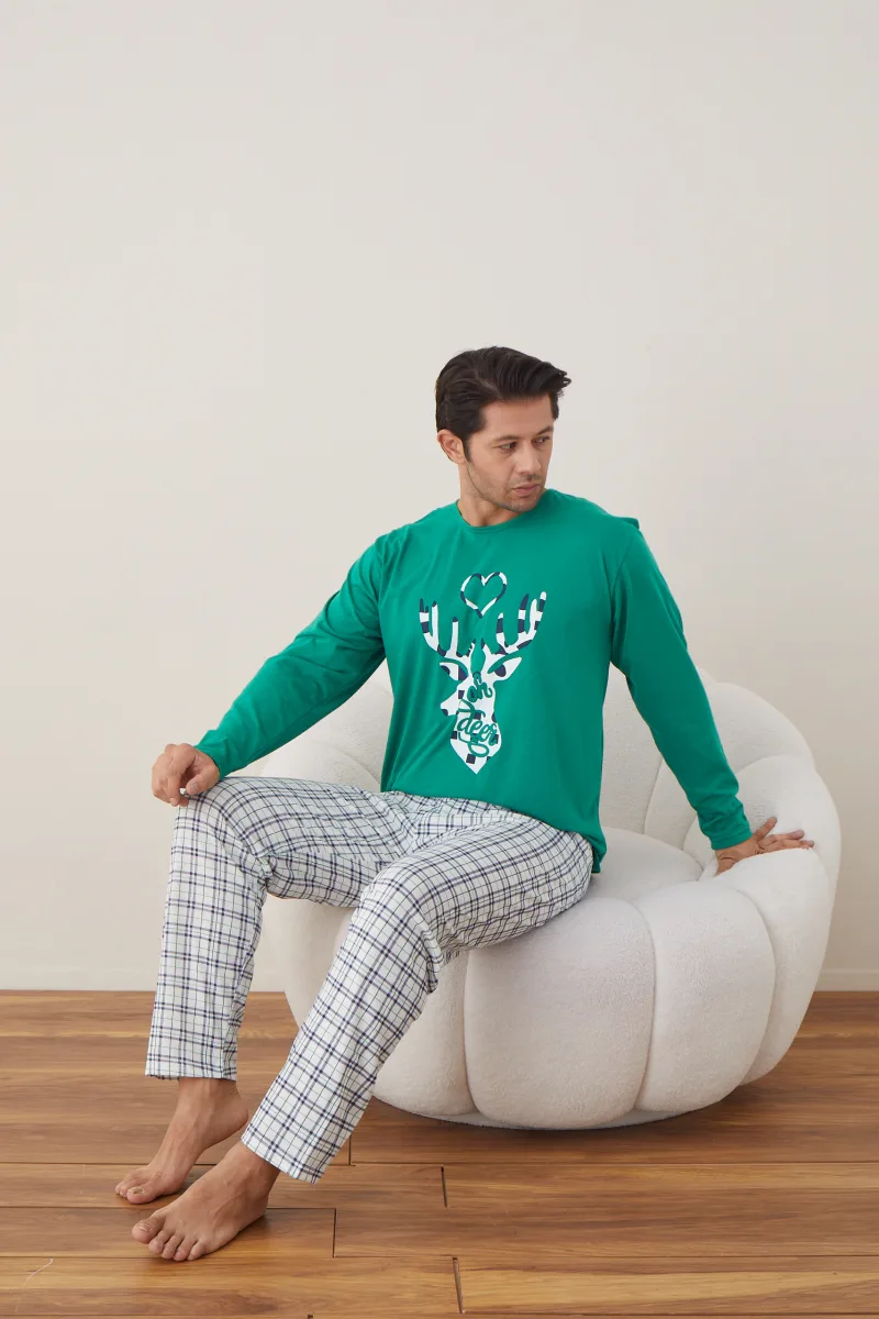 Pijama barbati Craciun   , maneca lunga ,pantaloni lungi,Culoare Verde ,Engros — Image 2