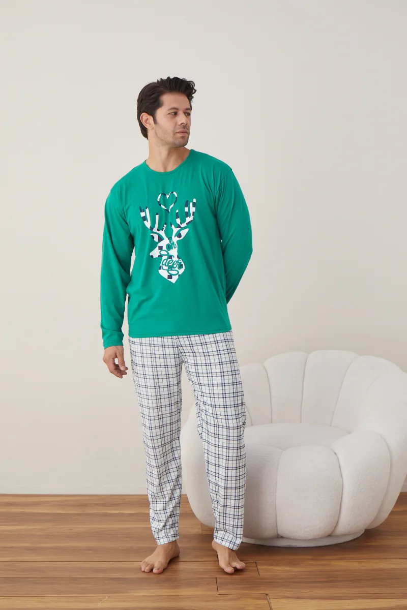 Pijama barbati Craciun   , maneca lunga ,pantaloni lungi,Culoare Verde ,Engros — Image 5