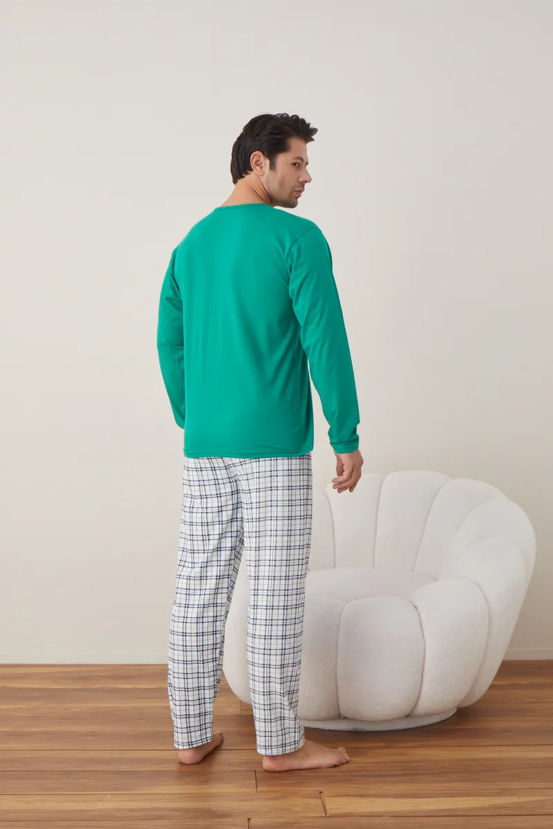 Pijama barbati Craciun   , maneca lunga ,pantaloni lungi,Culoare Verde ,Engros — Image 6