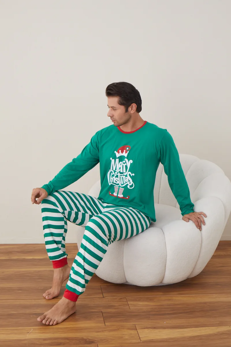Pijama barbati Craciun "Merry Chistmas"  , maneca lunga ,pantaloni lungi,Culoare Verde ,Engros — Image 3