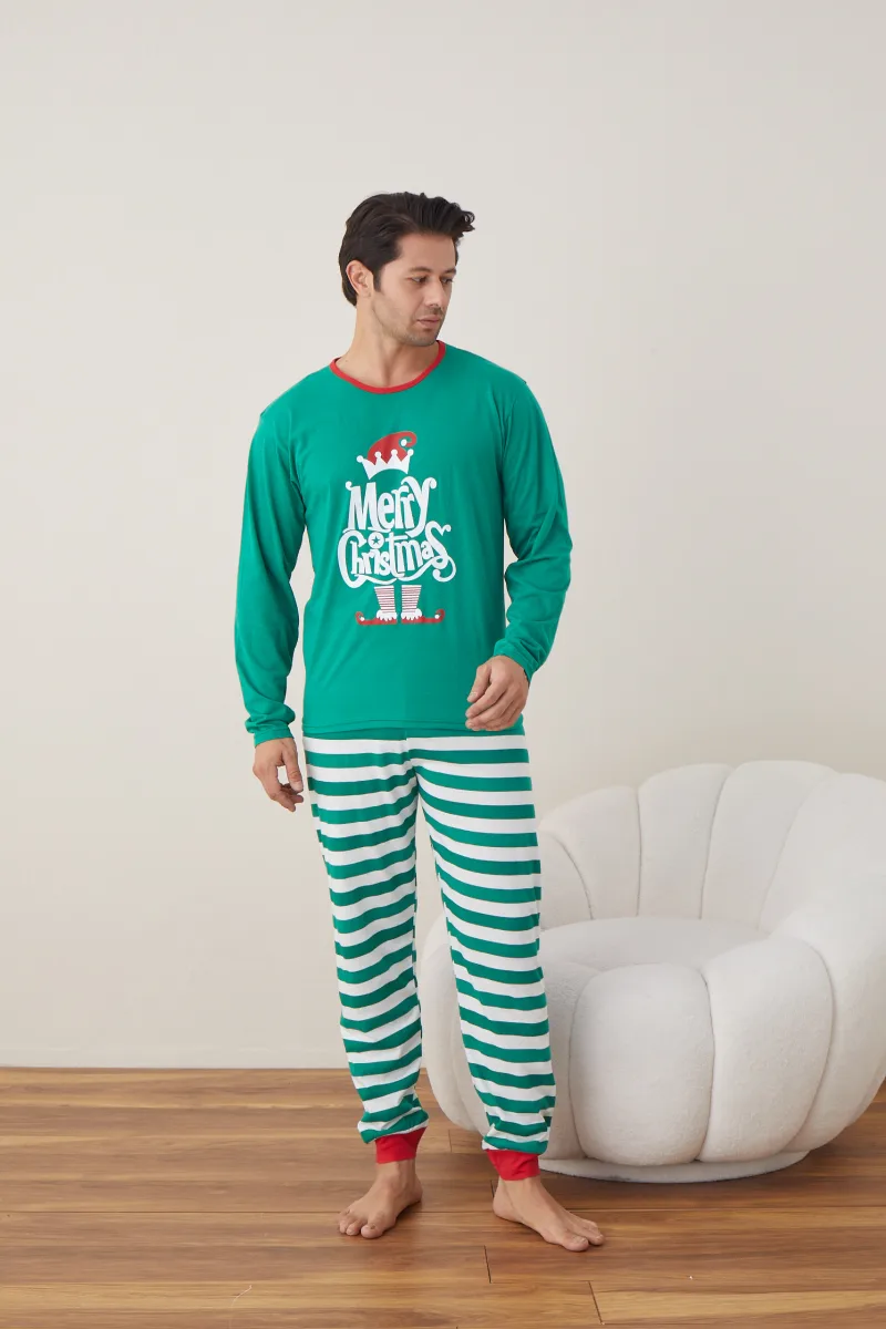 Pijama barbati Craciun "Merry Chistmas"  , maneca lunga ,pantaloni lungi,Culoare Verde ,Engros — Image 4