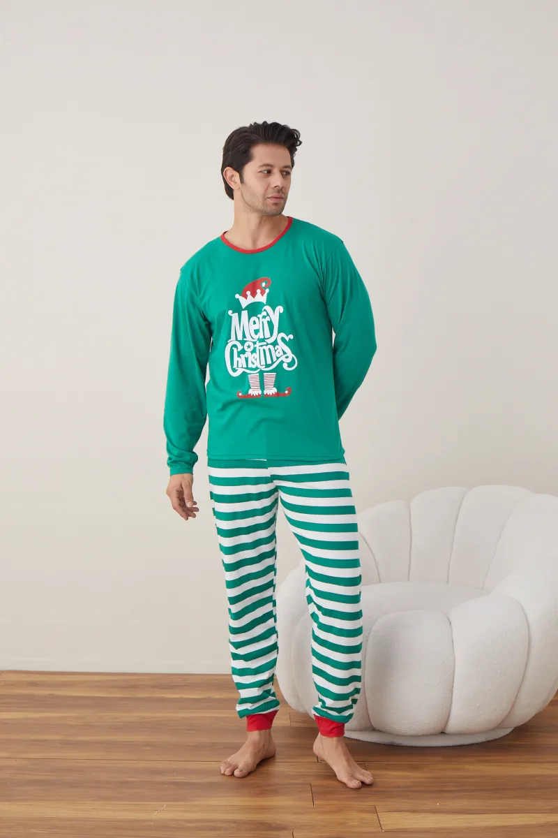 Pijama barbati Craciun "Merry Chistmas"  , maneca lunga ,pantaloni lungi,Culoare Verde ,Engros — Image 5