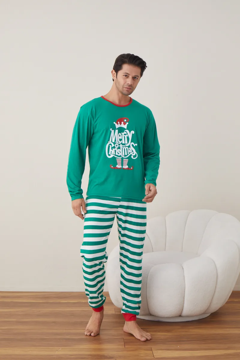 Pijama barbati Craciun "Merry Chistmas"  , maneca lunga ,pantaloni lungi,Culoare Verde ,Engros — Image 6