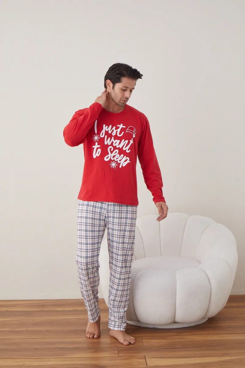 Pijama barbati Craciun , maneca lunga ,pantaloni lungi,Culoare Rosu ,Engros — Image 6