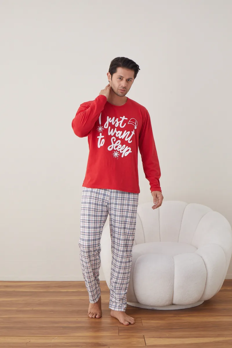 Pijama barbati Craciun , maneca lunga ,pantaloni lungi,Culoare Rosu ,Engros — Image 7