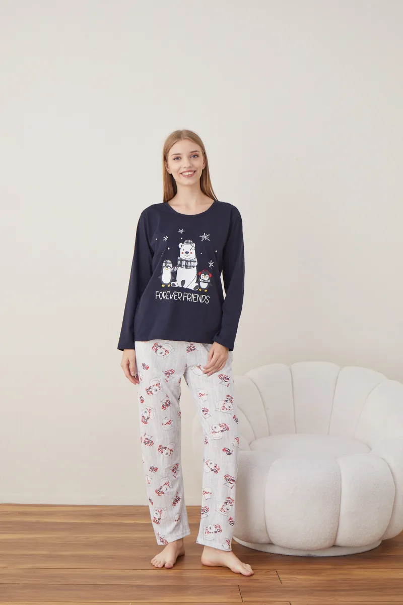 Pijama Dama Craciun  "FOREVER FRIENDS" ,maneca lunga ,pantaloni lungi,Engros — Imaginea 4
