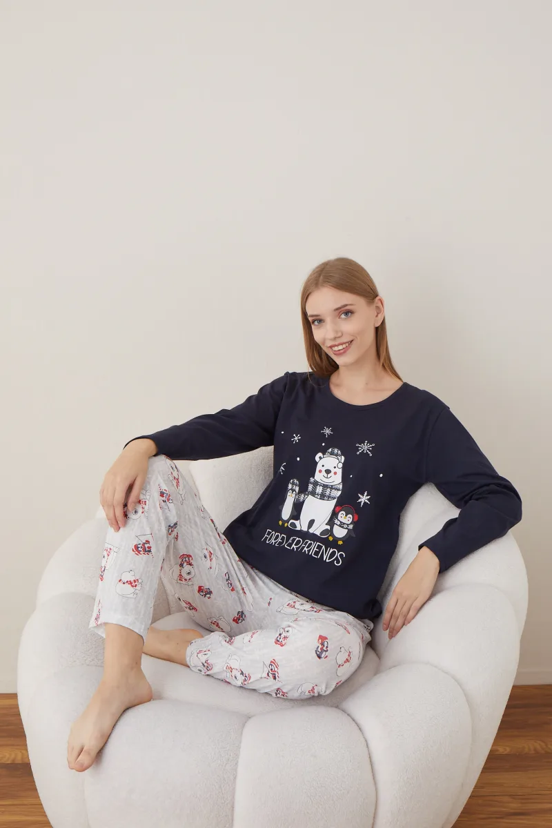 Pijama Dama Craciun  "FOREVER FRIENDS" ,maneca lunga ,pantaloni lungi,Engros — Imaginea 5