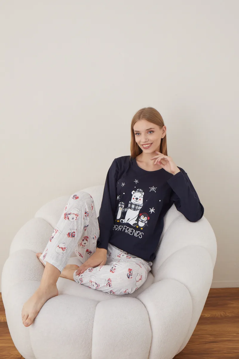 Pijama Dama Craciun  "FOREVER FRIENDS" ,maneca lunga ,pantaloni lungi,Engros — Imaginea 7