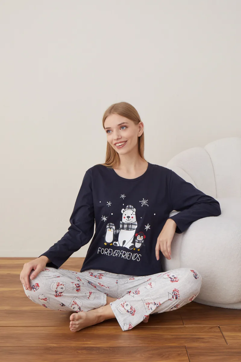 Pijama Dama Craciun  "FOREVER FRIENDS" ,maneca lunga ,pantaloni lungi,Engros — Imaginea 8