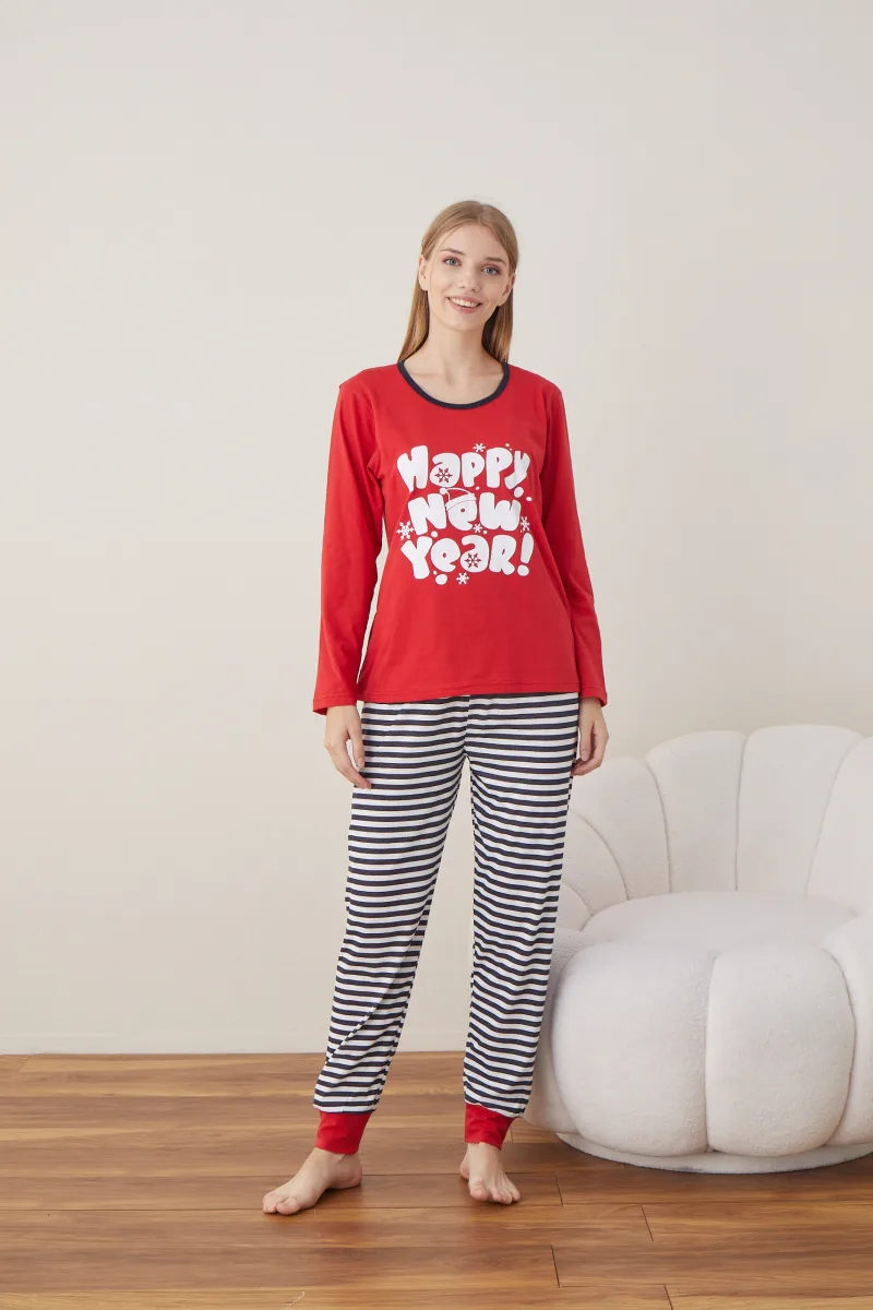 Pijama Dama Craciun  "HAPPY NEW YEAR " ,maneca lunga ,pantaloni lungi,Engros — Image 2