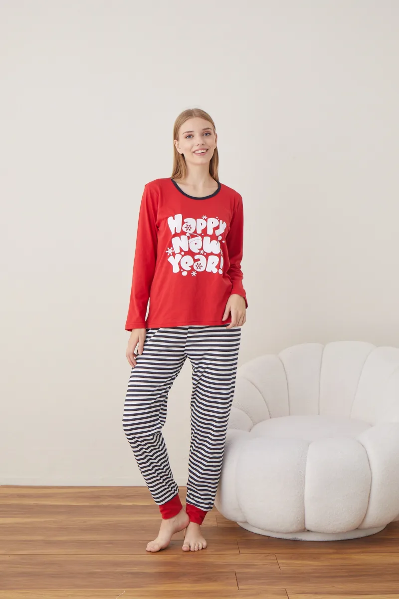 Pijama Dama Craciun  "HAPPY NEW YEAR " ,maneca lunga ,pantaloni lungi,Engros — Image 3