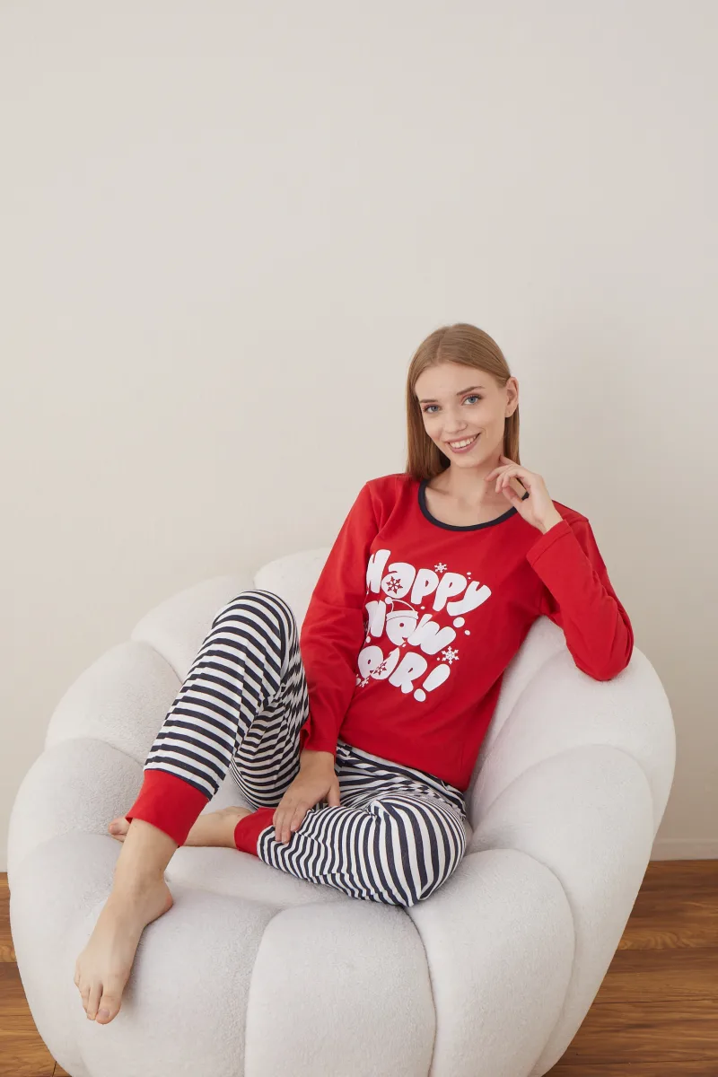 Pijama Dama Craciun  "HAPPY NEW YEAR " ,maneca lunga ,pantaloni lungi,Engros — Image 5