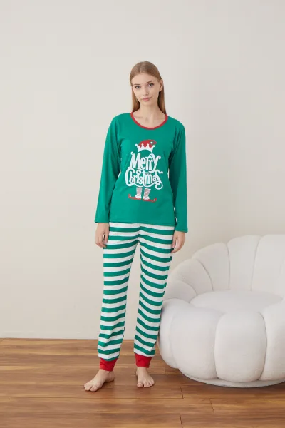 Pijama Dama Craciun "Mery Christhmas" ,maneca lunga ,pantaloni lungi,Engros