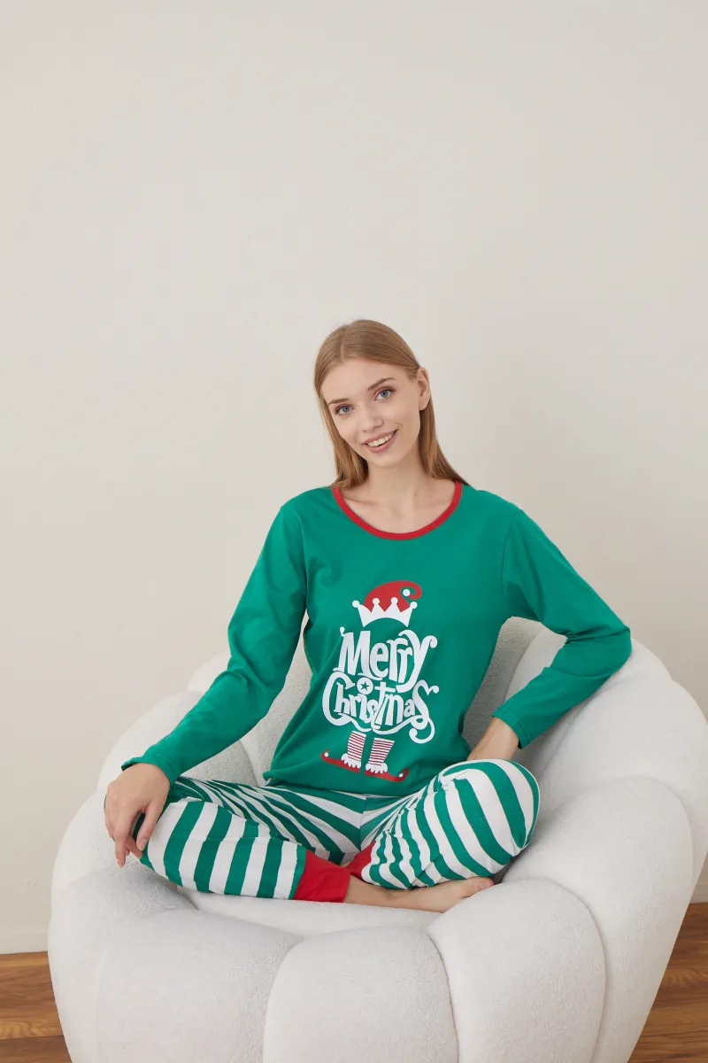 Pijama Dama Craciun "Mery Christhmas" ,maneca lunga ,pantaloni lungi,Engros — Imaginea 6