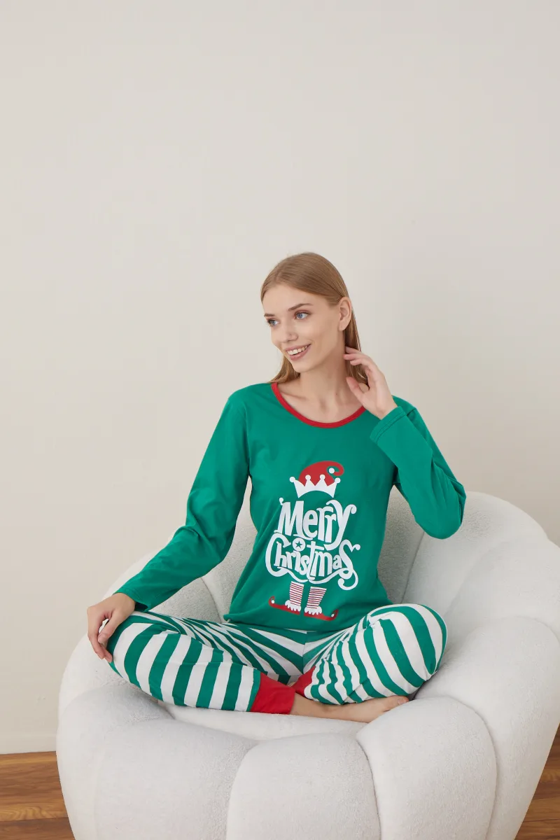 Pijama Dama Craciun "Mery Christhmas" ,maneca lunga ,pantaloni lungi,Engros — Imaginea 7