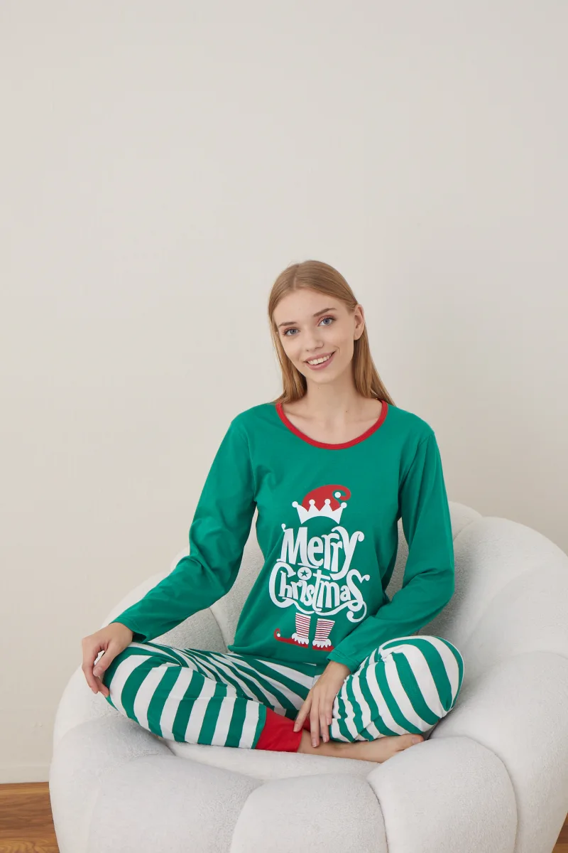 Pijama Dama Craciun "Mery Christhmas" ,maneca lunga ,pantaloni lungi,Engros — Imaginea 8