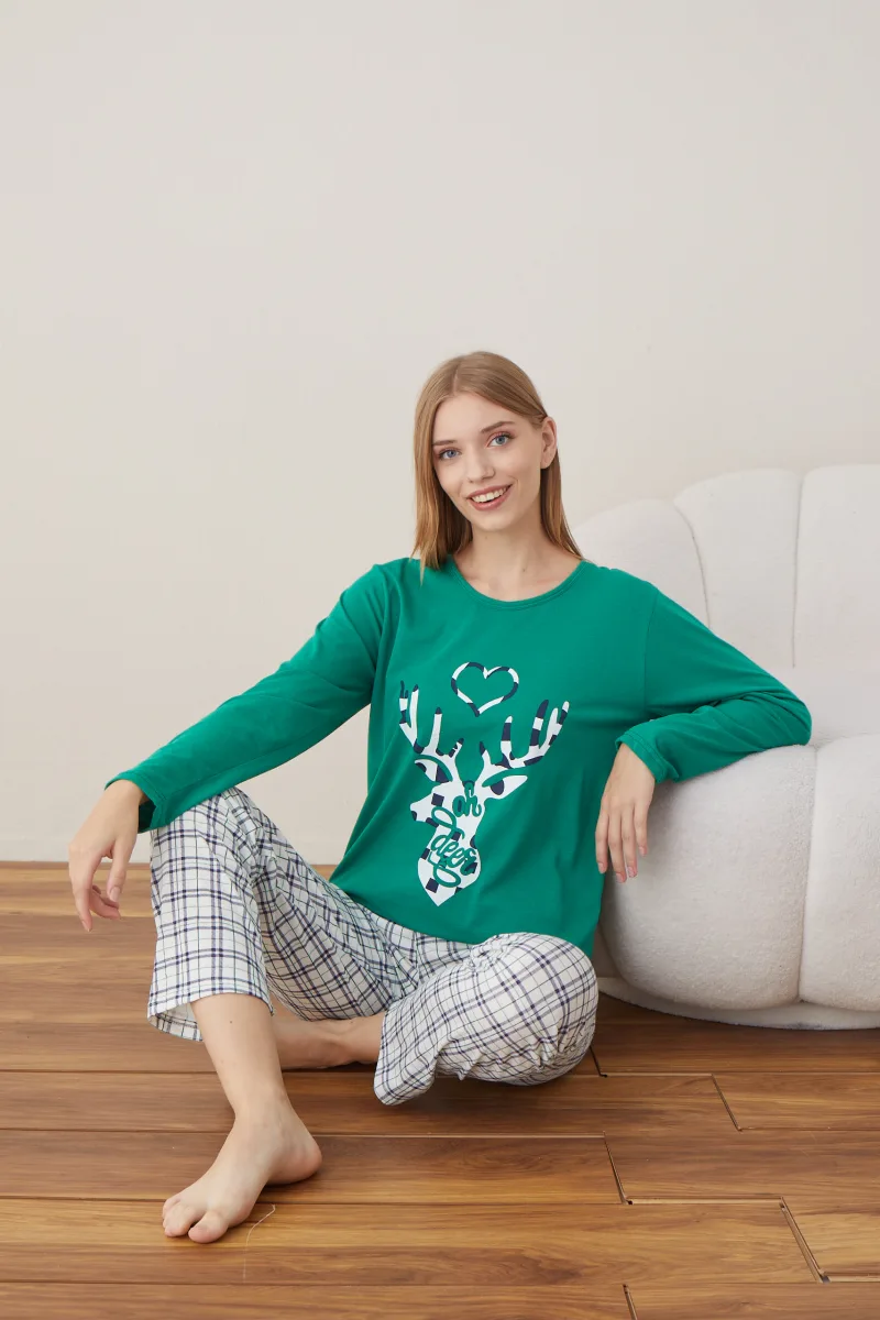 Pijama Dama Craciun  ,maneca lunga ,pantaloni lungi,Engros — Imaginea 3