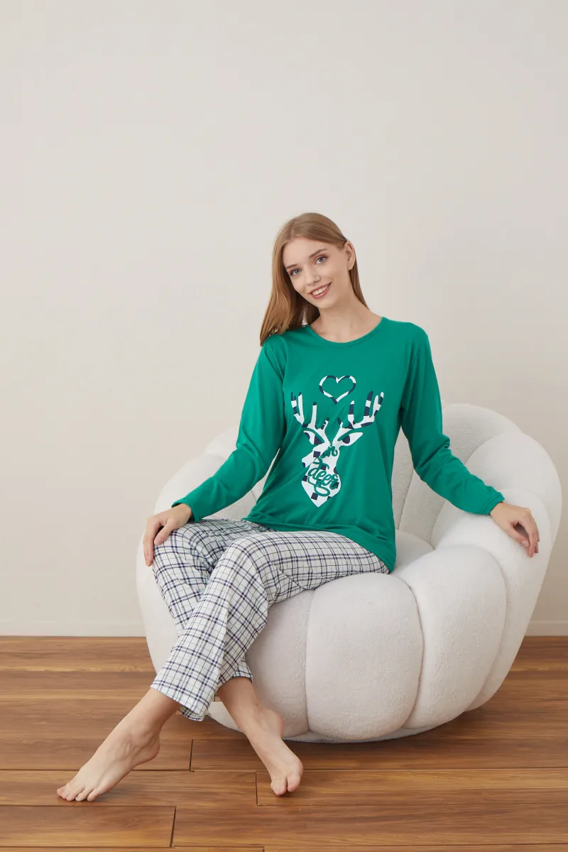 Pijama Dama Craciun  ,maneca lunga ,pantaloni lungi,Engros — Imaginea 6