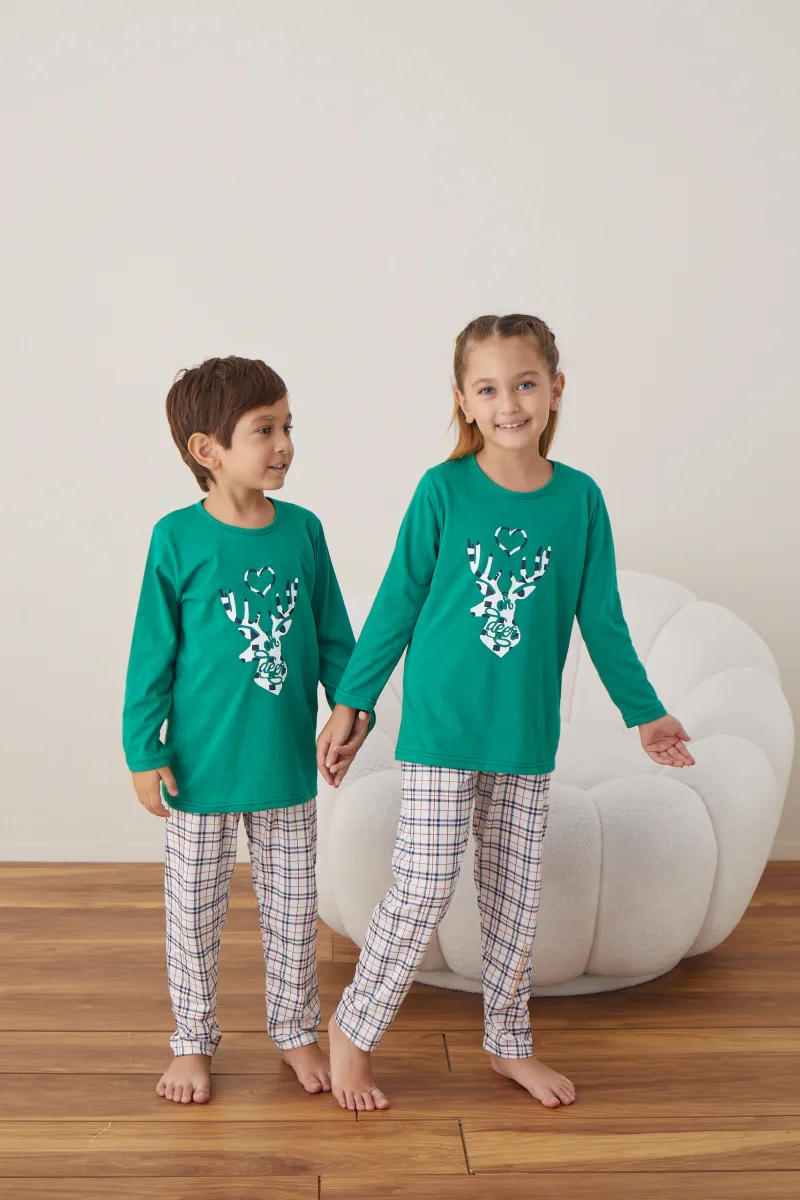 Pijamale de Crăciun pentru Copii,Culoare Verde,Engros — Image 1