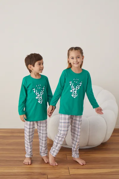 Pijamale de Crăciun pentru Copii,Culoare Verde,Engros