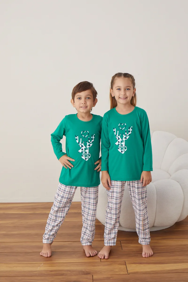 Pijamale de Crăciun pentru Copii,Culoare Verde,Engros — Image 2