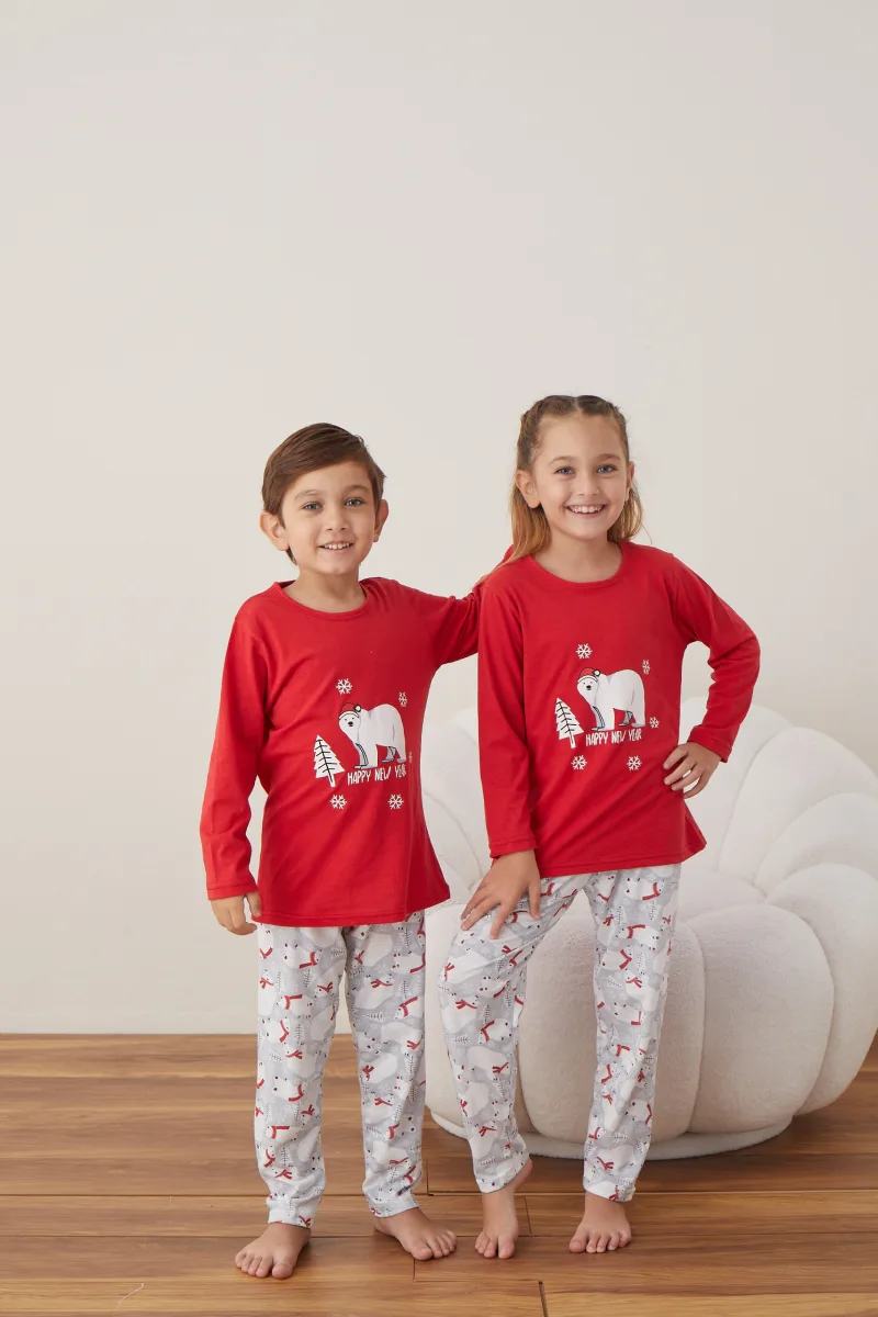 Pijamale de Crăciun Copii,Culoare Rosu,Engros — Görsel 3