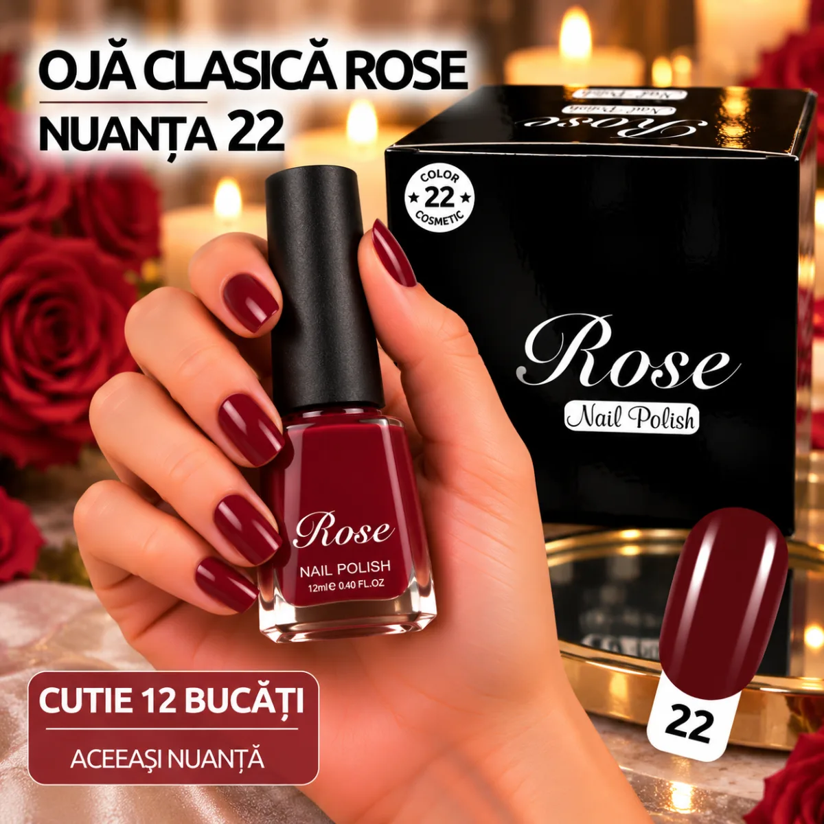 Ojă clasică Rose 12 ml - Nuanța 22 - Set 12 bucăți — Imaginea 1