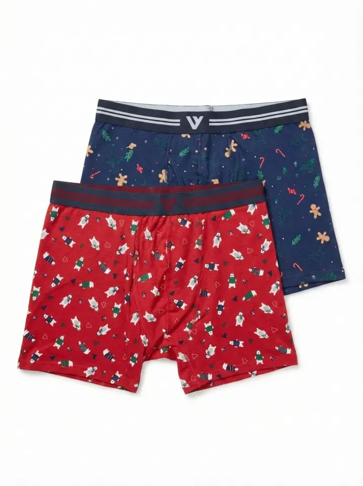Boxeri barbati de Craciun, imprimeu emoji craciun,culoare diversificata,En-gros — Image 2