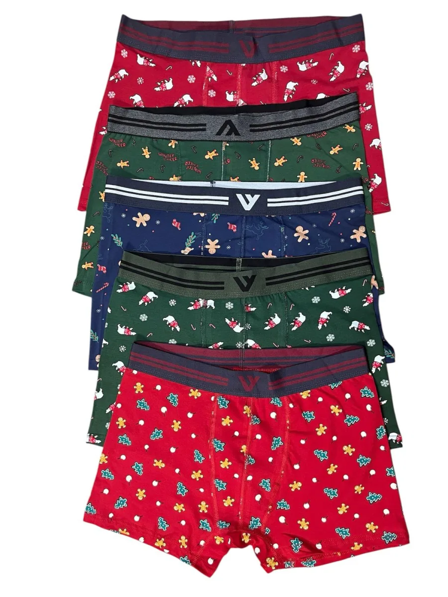 Boxeri barbati de Craciun, imprimeu emoji craciun,culoare diversificata,En-gros — Image 3