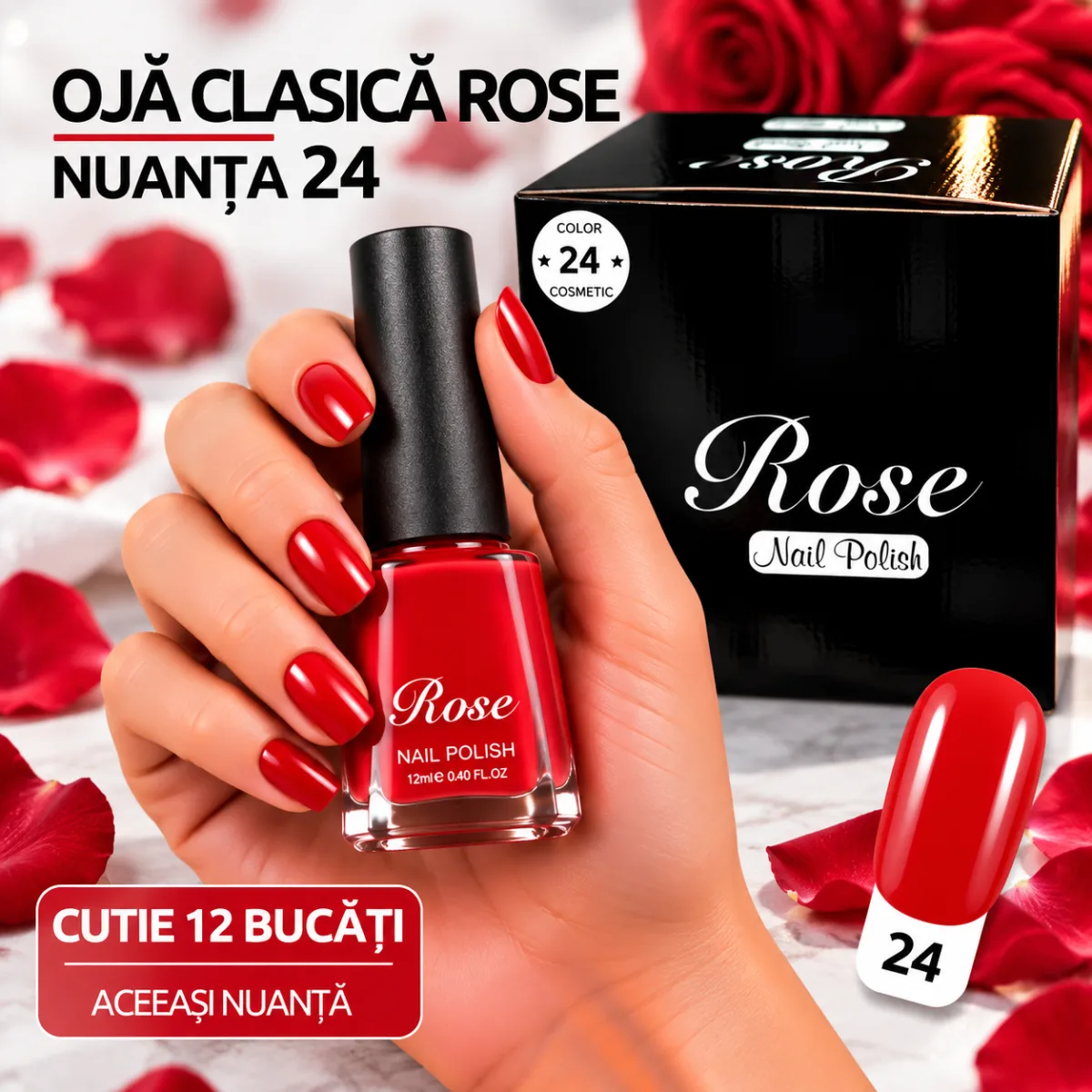 Ojă clasică Rose 12 ml - Nuanța 24 - Set 12 bucăți — Imaginea 1