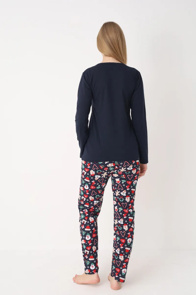 Pijama dama Craciun,maneca lunga si pantaloni lungi,imprimeu figurine festive, En-gros — Imaginea 6