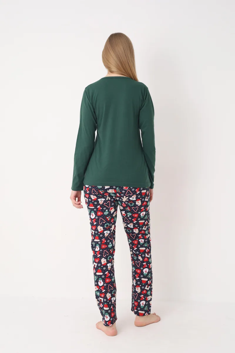 Pijama dama Craciun,maneca lunga si pantaloni lungi,imprimeu figurine festive, En-gros — Imaginea 4